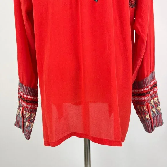 NWOT Johnny Was Biya Reverie Silk Floral Embroidered Red Shirt Blouse Size M - Picture 9 of 13